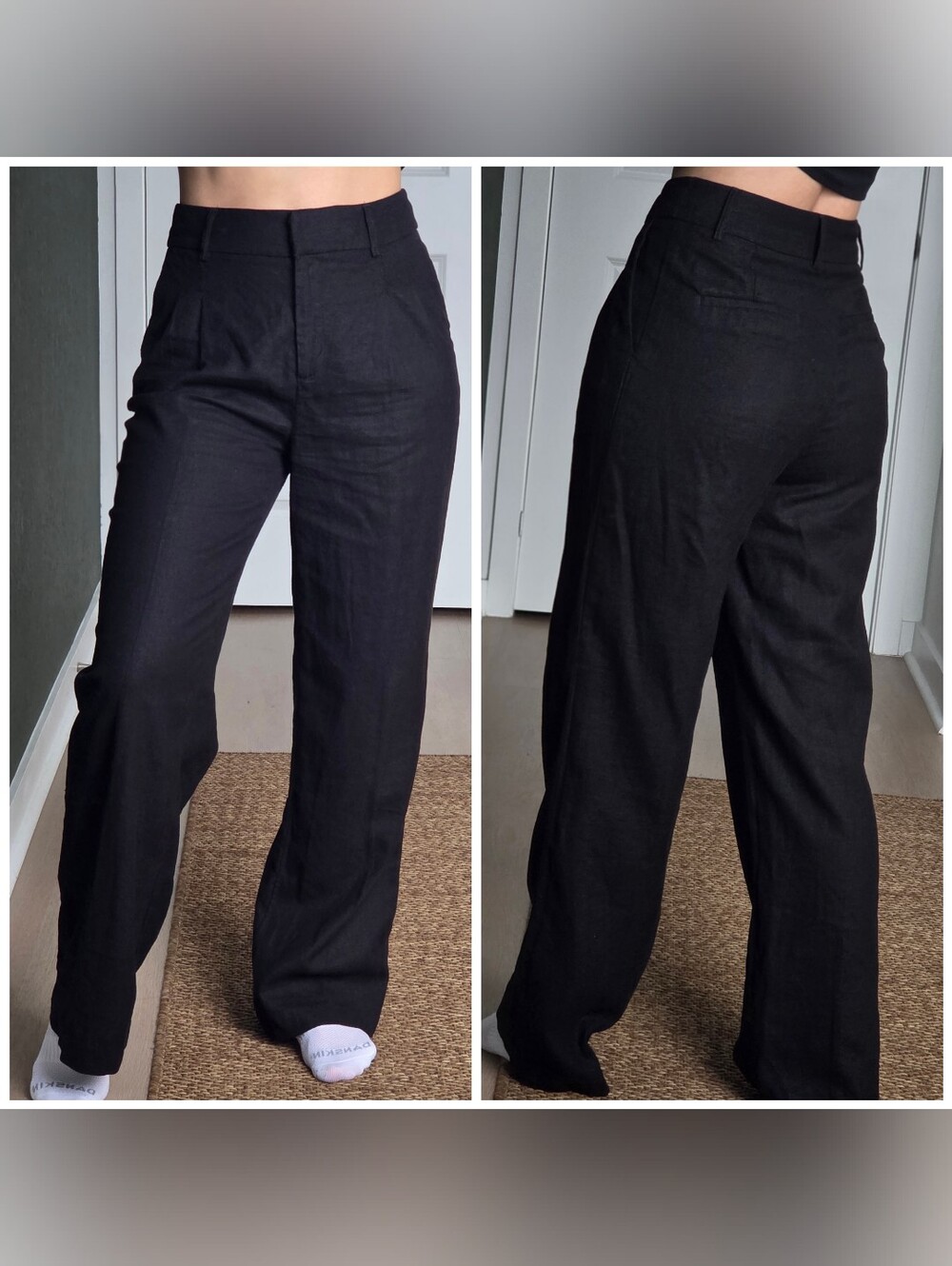 House Of Harlow Linen Wide-Leg Trousers, Black, Size 2, Highwaist, Linen Pants